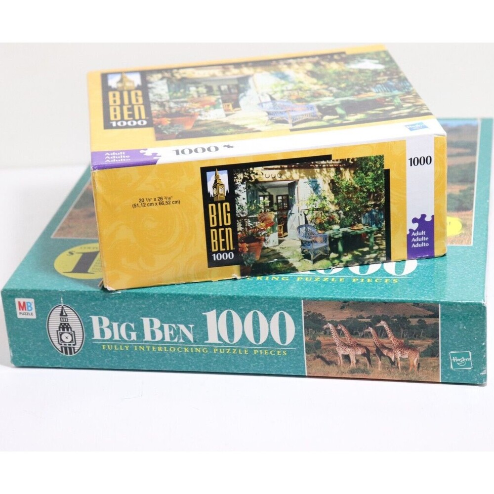 Jigsaw Puzzles 1000 Pieces Big Ben Lot of 2 Complete Giraffes Patio in the Morn